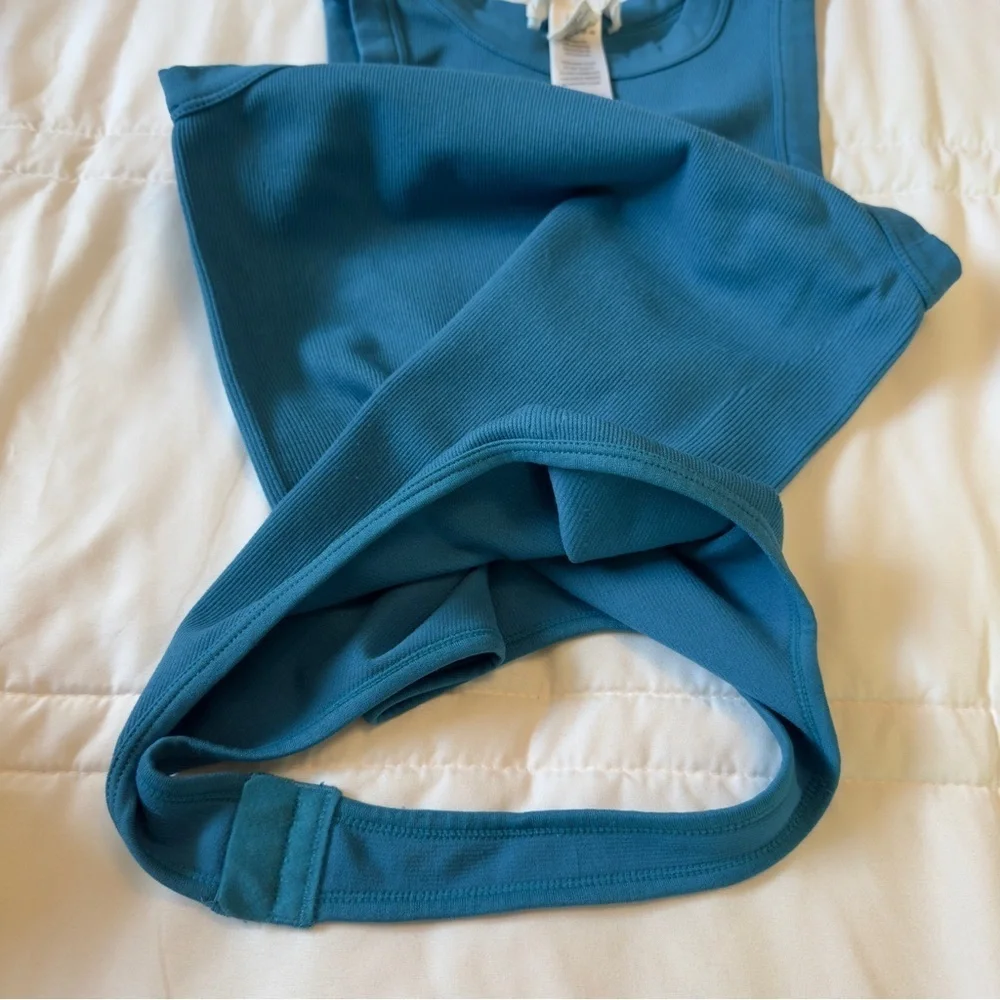 Happily Grey Women's Sleeveless Ribbed Crew Neck Bodysuit Teal Size M/L